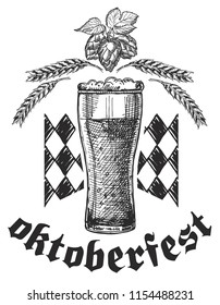 Oktoberfest sketch. Vector illustration of beer. Oktoberfest flyer, banner. Beer festival logo, concept design. Pub menu.