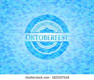 Oktoberfest sky blue emblem with triangle mosaic background. 