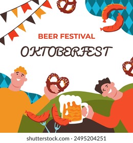 Oktoberfest square banner. Beer festival.Vector background in flat style