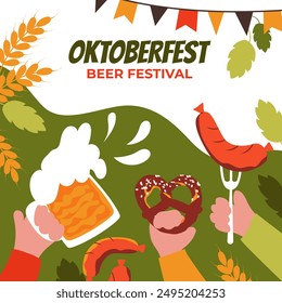 Oktoberfest square banner. Beer festival.Vector background in flat style