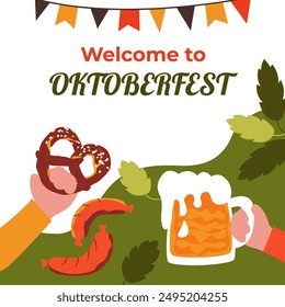 Oktoberfest square banner. Beer festival.Vector background in flat style