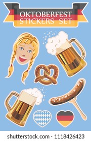 Oktoberfest stickers set with beer and food