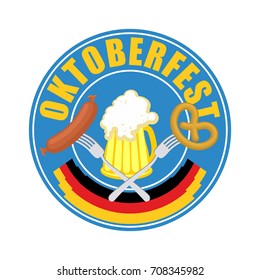 Oktoberfest symbol of beer, sausage and pretzel. Sign National Holiday of beer in Germany. Alcohol and cracker
