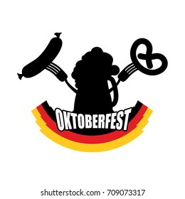 Oktoberfest symbol of beer, sausage and pretzel. Sign National Holiday of beer in Germany. Alcohol and cracker. Vector illustration
