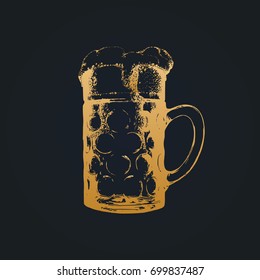 Oktoberfest symbol. Vintage hand sketched glass mug for brewery poster, label or badge. Vector beer festival sign.