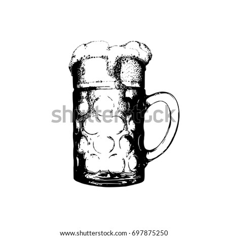 Oktoberfest symbol. Vintage hand sketched glass mug for brewery poster, label or badge. Vector beer festival sign.  