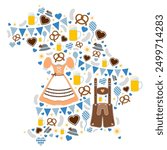 Oktoberfest Symbols Outline Map Bavaria Orange Brown