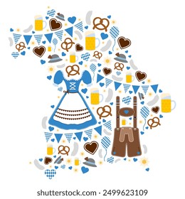 Oktoberfest Symbole Umrisskarte Bavaria Blau Braun