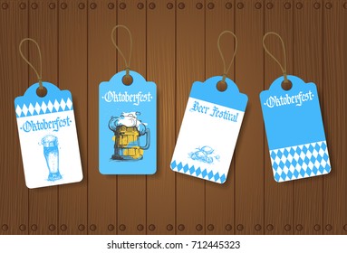 Oktoberfest Tags Set German Beer Festival Flyer Design Icons Collection Flat Vector Illustration