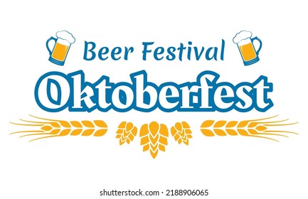 Oktoberfest text banner. Beer festival logo design. German, Bavarian October fest typography template with beer mugs. Vector illustration.