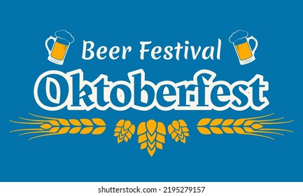 Cartel de texto de Oktoberfest. Diseño del logo del festival de la cerveza. Plantilla de tipografía del festival de octubre en alemán y bávaro con tazas de cerveza. Ilustración vectorial.