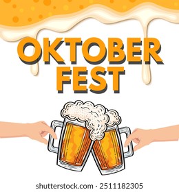 Oktoberfest text banner. Beer festival logo design. German, Bavarian October fest typography template with beer mugs. Vector illustration.Eps