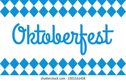 Oktoberfest text. Beer festival background with white and blue checkered pattern. October fest banner. Vector illustration. 