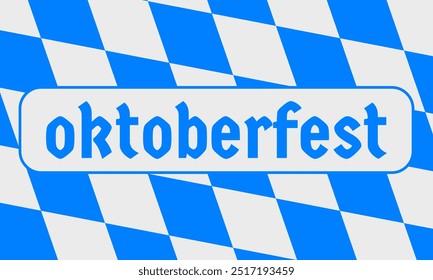 Texto "Oktoberfest" sobre o padrão de bandeira da Baviera