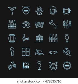 Oktoberfest thin line icons on a black background for your design