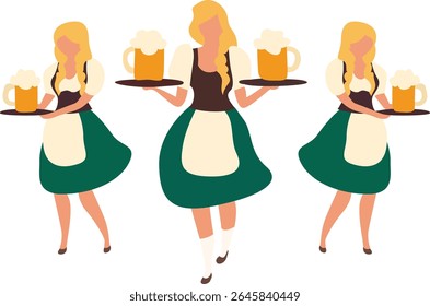 Oktoberfest Três Garçonetes Servindo Cerveja Oktoberfest