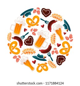 Oktoberfest traditional bavarian festival vector typography illustration for greeting card, invitation, banner, poster, pack, sticker, glass. Beer fest design elements, handwritten lettering. EPS 10.