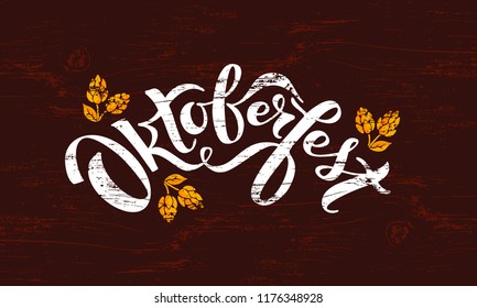 Oktoberfest traditional bavarian festival vector typography illustration for greeting card, invitation, banner, poster, pack, sticker, glass. Beer fest design elements, handwritten lettering. EPS 10.