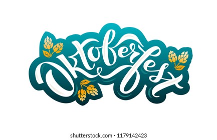 Oktoberfest traditional bavarian festival vector typography illustration for greeting card, invitation, banner, poster, pack, sticker, glass. Beer fest design elements, handwritten lettering. EPS 10.