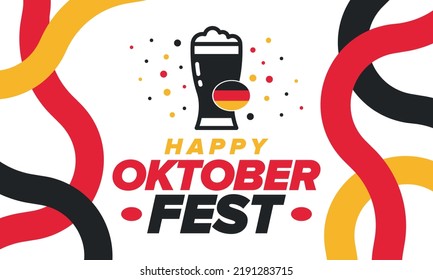 Oktoberfest. Traditional beer festival in Germany. Celebration annual worldwide in september and october. Bavarian party. German event. National flag. Poster, banner, patten. Vector illustration