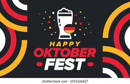 Oktoberfest. Traditional beer festival in Germany. Celebration annual worldwide in september and october. Bavarian party. German event. National flag. Poster, banner, patten. Vector illustration