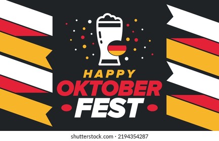 Oktoberfest. Traditional beer festival in Germany. Celebration annual worldwide in september and october. Bavarian party. German event. National flag. Poster, banner, patten. Vector illustration