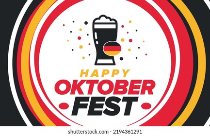 Oktoberfest. Traditional beer festival in Germany. Celebration annual worldwide in september and october. Bavarian party. German event. National flag. Poster, banner, patten. Vector illustration