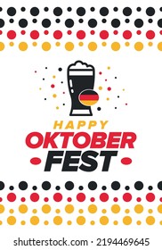 Oktoberfest. Traditional beer festival in Germany. Celebration annual worldwide in september and october. Bavarian party. German event. National flag. Poster, banner, patten. Vector illustration