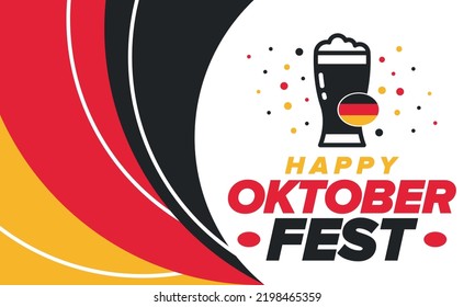 Oktoberfest. Traditional beer festival in Germany. Celebration annual worldwide in september and october. Bavarian party. German event. National flag. Poster, banner, patten. Vector illustration