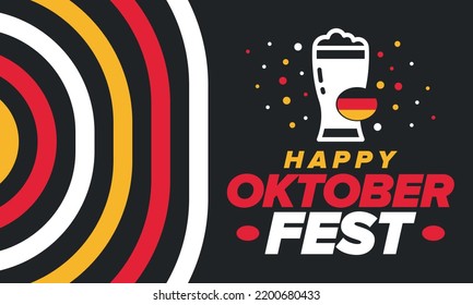 Oktoberfest. Traditional beer festival in Germany. Celebration annual worldwide in september and october. Bavarian party. German event. National flag. Poster, banner, patten. Vector illustration