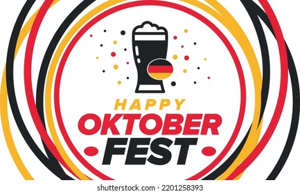 Oktoberfest. Traditional beer festival in Germany. Celebration annual worldwide in september and october. Bavarian party. German event. National flag. Poster, banner, patten. Vector illustration