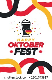 Oktoberfest. Traditional beer festival in Germany. Celebration annual worldwide in september and october. Bavarian party. German event. National flag. Poster, banner, patten. Vector illustration