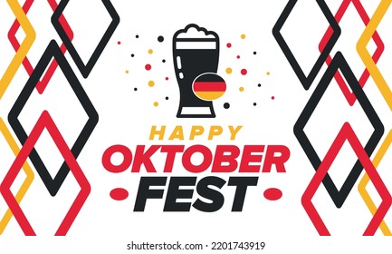 Oktoberfest. Traditional beer festival in Germany. Celebration annual worldwide in september and october. Bavarian party. German event. National flag. Poster, banner, patten. Vector illustration