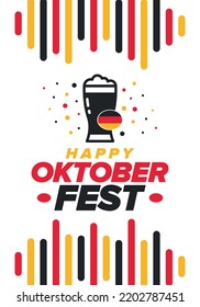 Oktoberfest. Traditional beer festival in Germany. Celebration annual worldwide in september and october. Bavarian party. German event. National flag. Poster, banner, patten. Vector illustration