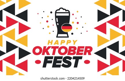 Oktoberfest. Traditional beer festival in Germany. Celebration annual worldwide in september and october. Bavarian party. German event. National flag. Poster, banner, patten. Vector illustration