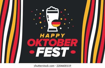 Oktoberfest. Traditional beer festival in Germany. Celebration annual worldwide in september and october. Bavarian party. German event. National flag. Poster, banner, patten. Vector illustration