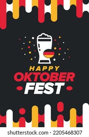 Oktoberfest. Traditional beer festival in Germany. Celebration annual worldwide in september and october. Bavarian party. German event. National flag. Poster, banner, patten. Vector illustration