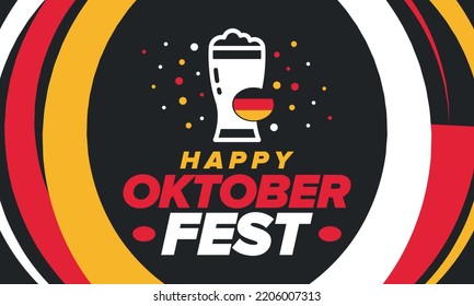 Oktoberfest. Traditional beer festival in Germany. Celebration annual worldwide in september and october. Bavarian party. German event. National flag. Poster, banner, patten. Vector illustration