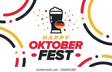 Oktoberfest. Traditional beer festival in Germany. Celebration annual worldwide in september and october. Bavarian party. German event. National flag. Poster, banner, patten. Vector illustration