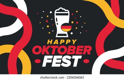 Oktoberfest. Traditional beer festival in Germany. Celebration annual worldwide in september and october. Bavarian party. German event. National flag. Poster, banner, patten. Vector illustration