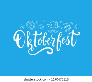 Oktoberfest. Traditional beer festival. Hand drawn lettering with different objects