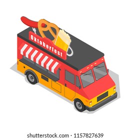 Oktoberfest truck beer and food icon. Isometric of oktoberfest truck beer and food vector icon for web design isolated on white background