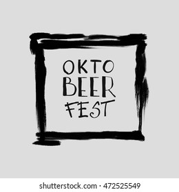 Oktoberfest typographic design on strip background. Decoration usable as banner, cards, posters, label, badge. Holiday Beer cup Illustration With Lettering Composition.