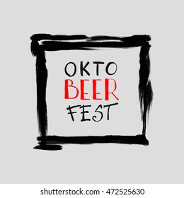 Oktoberfest typographic design on strip background. Decoration usable as banner, cards, posters, label, badge. Holiday Beer cup Illustration With Lettering Composition.