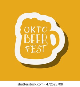 Oktoberfest typographic design on strip background. Decoration usable as banner, cards, posters, label, badge. Holiday Beer cup Illustration With Lettering Composition.