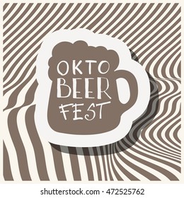Oktoberfest typographic design on strip background. Decoration usable as banner, cards, posters, label, badge. Holiday Beer cup Illustration With Lettering Composition.