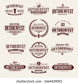 Oktoberfest typographic design set. Collection of beer festival emblems. Traditional German beer fest badges