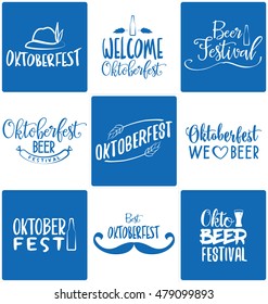 Oktoberfest Typographic Design Set - Poster Design for Beer Festival on Blue and White Background
