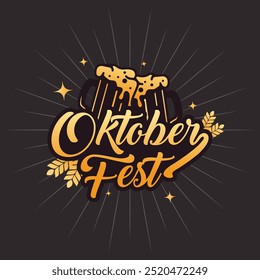 Oktoberfest typography template, banner, poster flyer design. Oktoberfest hand drawn lettering greeting card for German beer festival celebration. Hand Drawn Lettering beer fest logo.