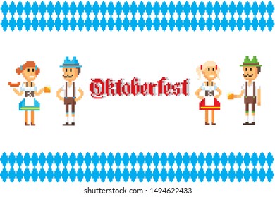 Oktoberfest typography vector design for greeting cards and poster. Beer Festival vector banner. Design template celebration. Pixel art. 8-bit. 